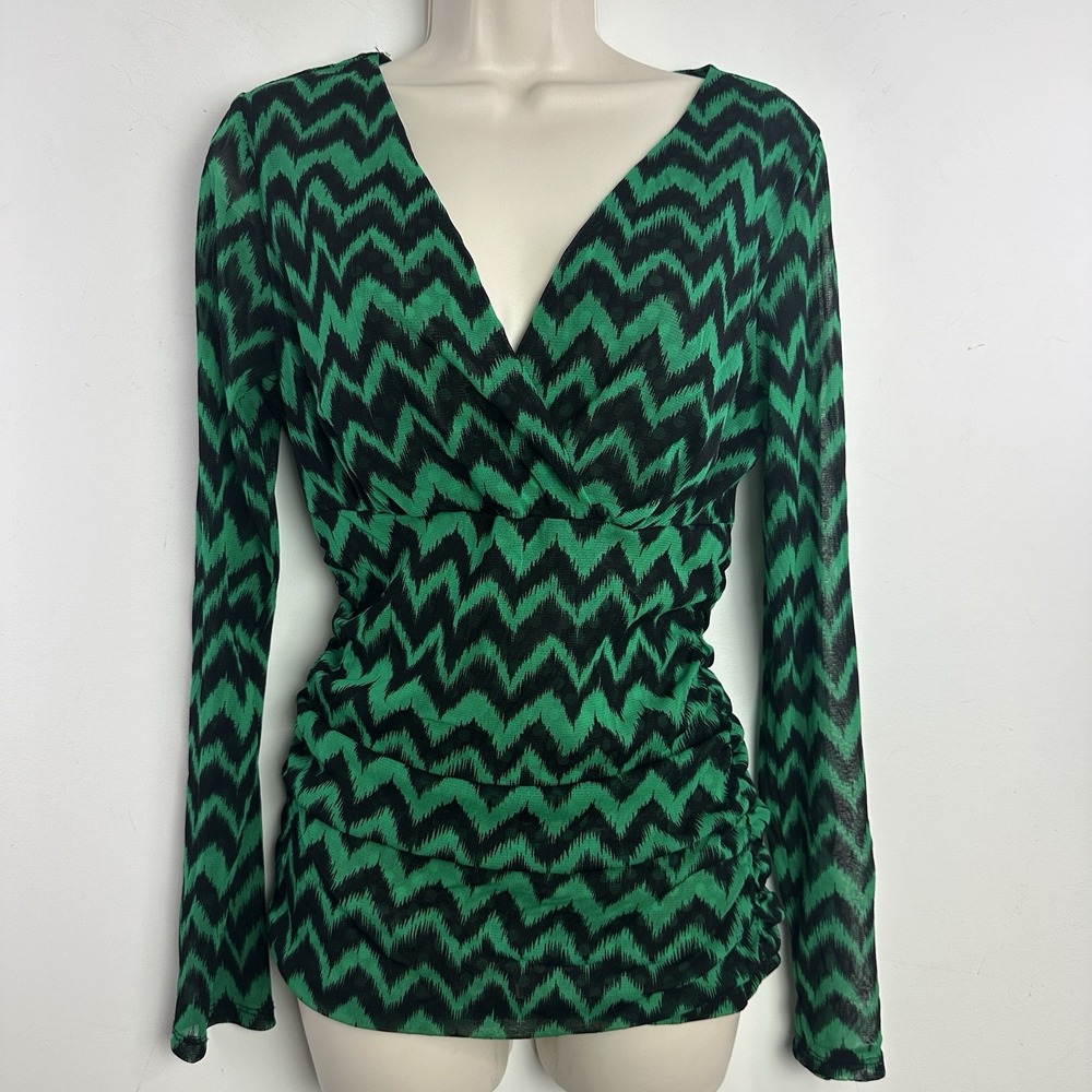 Vtg Y2K Babydoll Top L Whimsy Goth Fairy Grunge Black Green Mesh Long Sleeve 90s